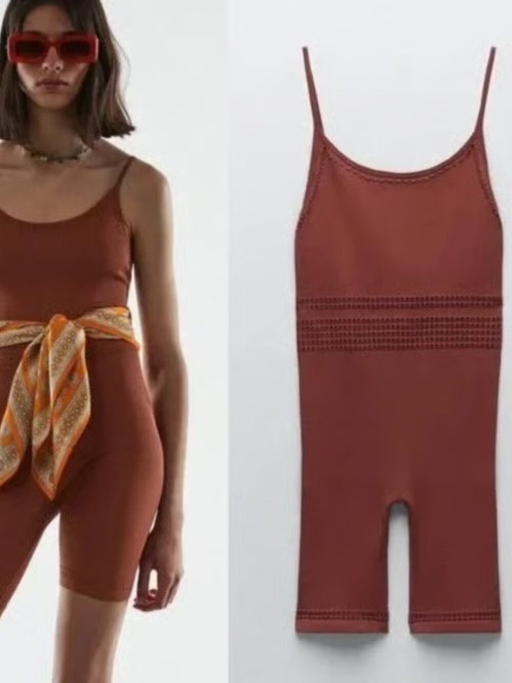 NWOT ZARA Sz M/L Openwork Tank Jumpsuit Bodysuit Ribbed Bodycon Stretch